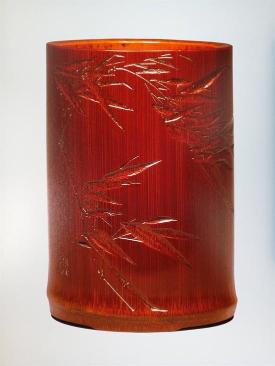 清乾隆 周芷岩制梅道人风竹图竹笔筒 高14.3cm、直径9.7cm 1740年作 翦淞阁黄玄龙旧藏